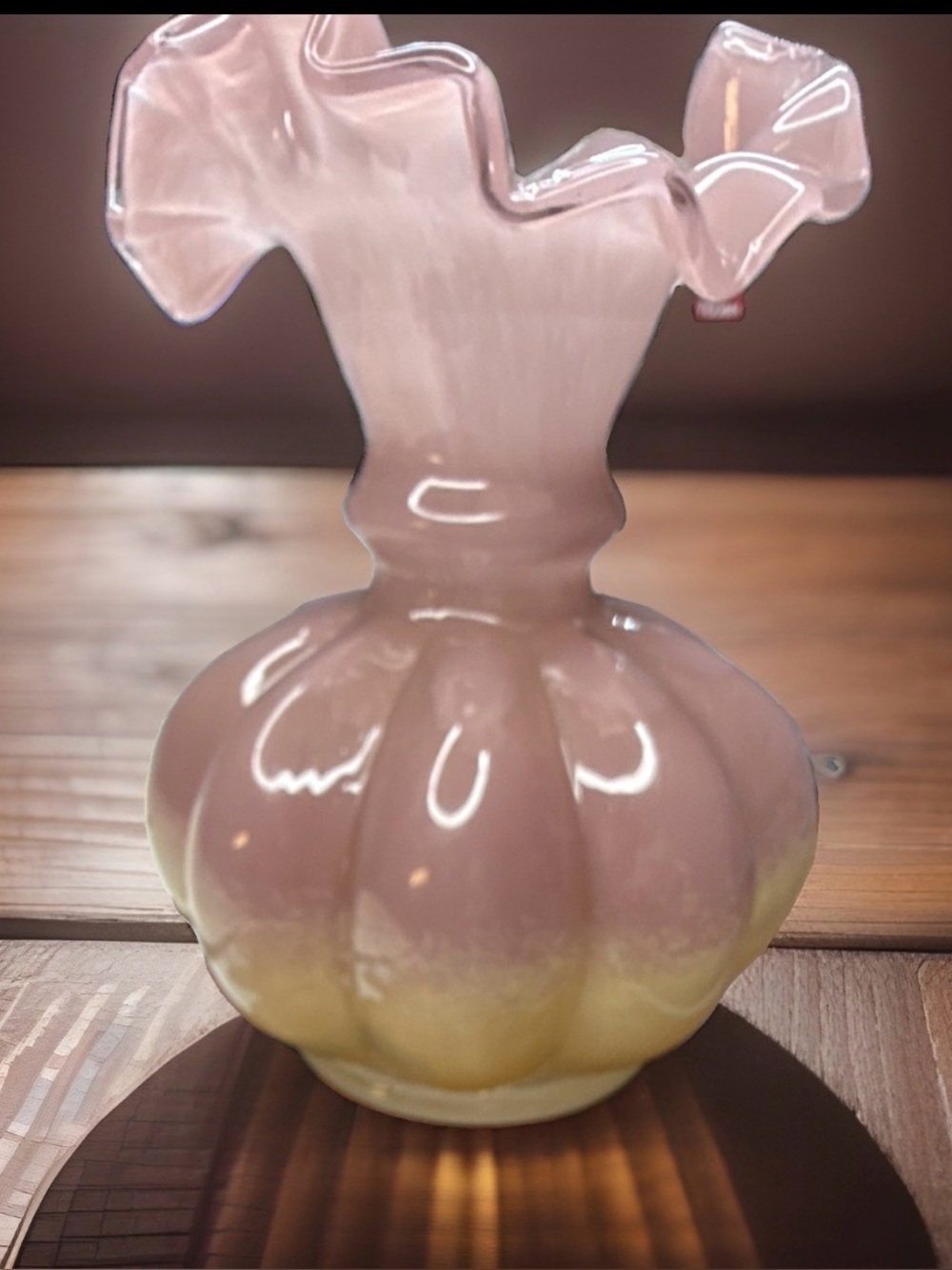 NEW! Lavender & Cream Ombre Glass Flower Vase Mid Century Modern Solid Glass